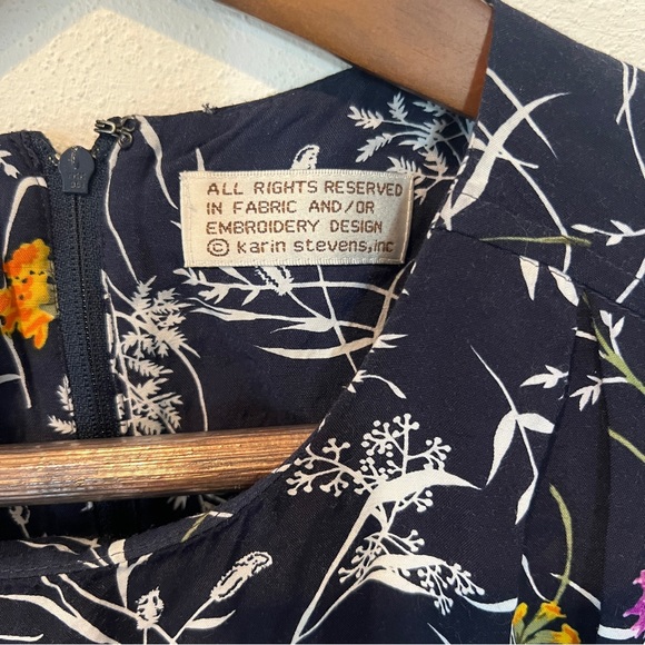 Vintage Karin Stevens Floral Short Sleeve Midi Dress Button Middle Puff Sleeve - Picture 8 of 14